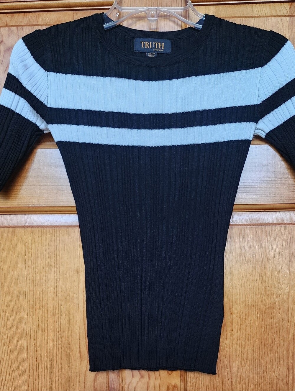 TRUTH Black Ribbed Sweater with White Stripes